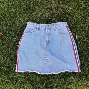 Brand New Sports Stripe Denim Mini Skirt